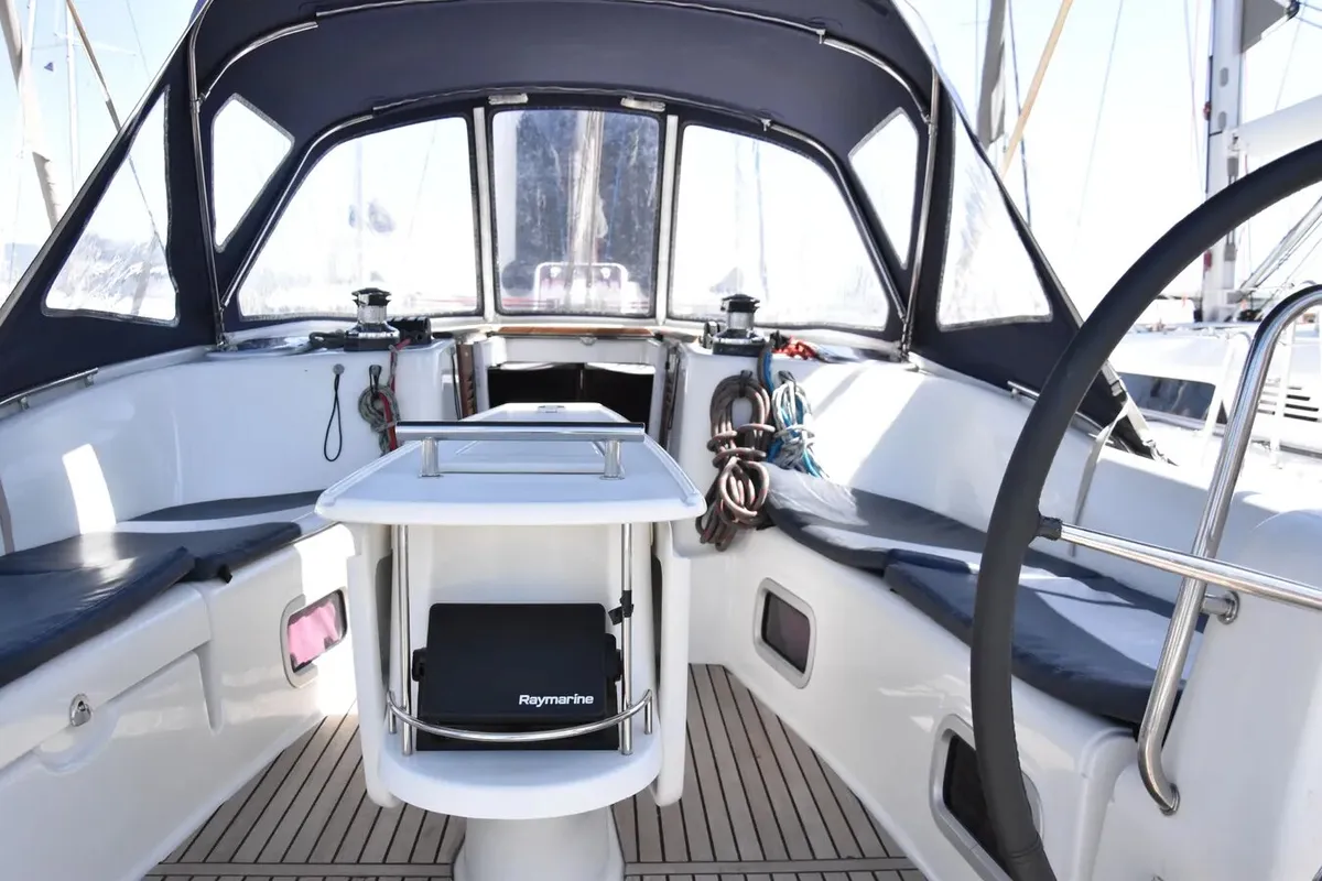 Cockpit of Fani, a Beneteau Oceanis 46 sailboat at Volos Municipality, Greece