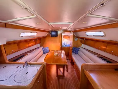Salon of LILA, a Bavaria Cruiser 32 sailboat at Municipal Unit of Ellomenos, Greece