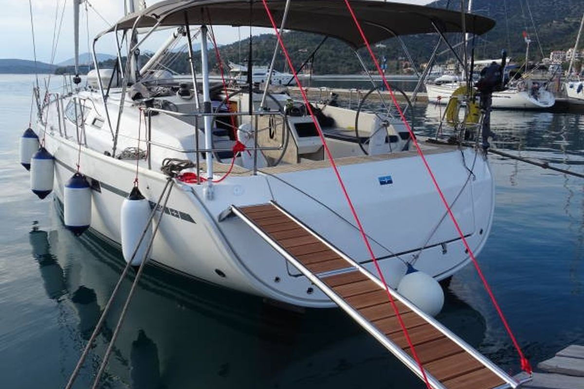 Cockpit of Rea, a Bavaria Cruiser 46 sailboat at Municipal Unit of Lefkada, Greece