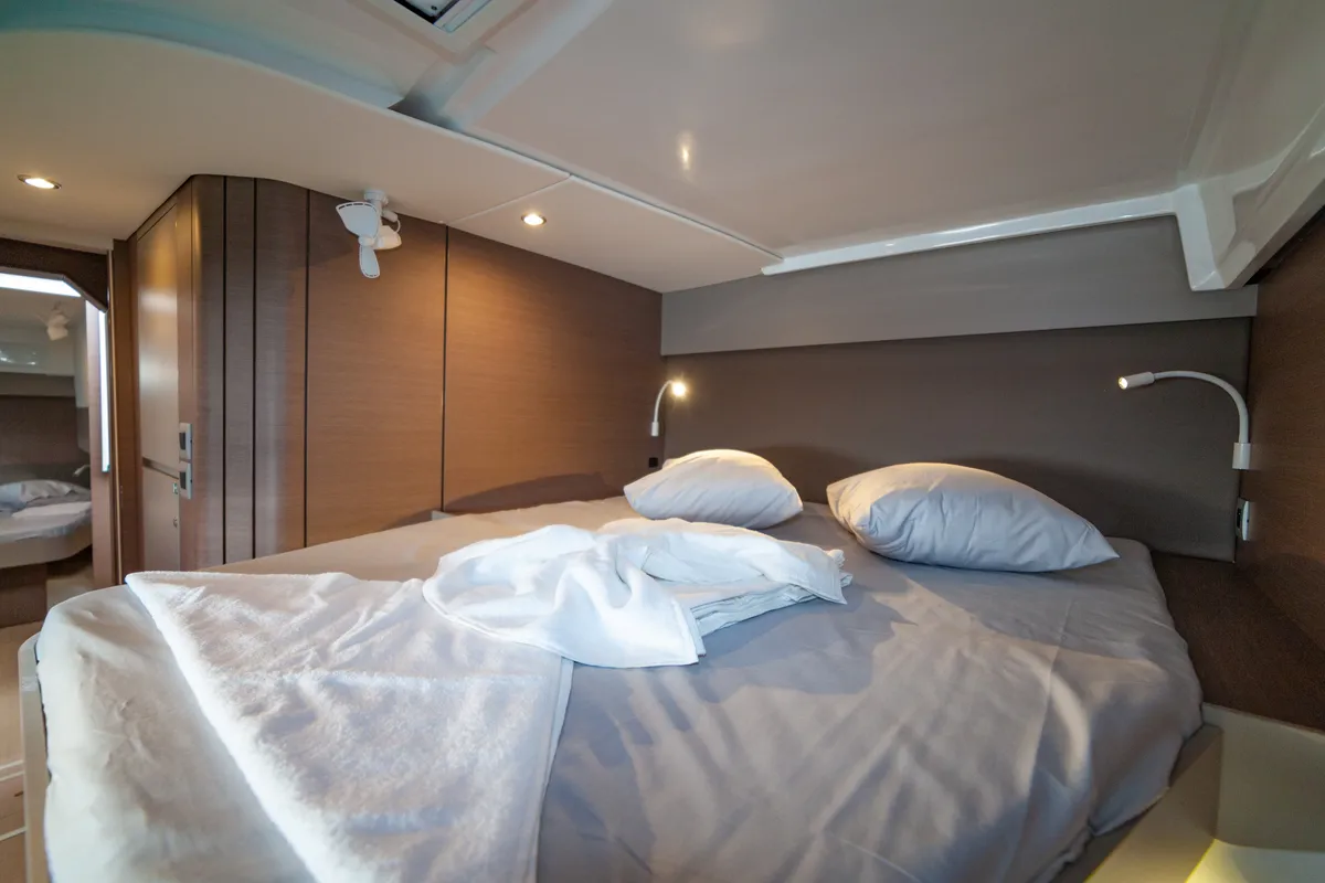 Cabin on Sail Solaris, a Bali Catspace catamaran at Marmaris, Turkey