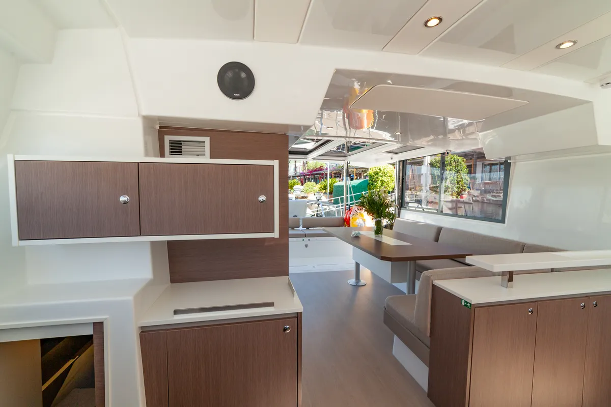 Salon of Sail Solaris, a Bali Catspace catamaran at Marmaris, Turkey