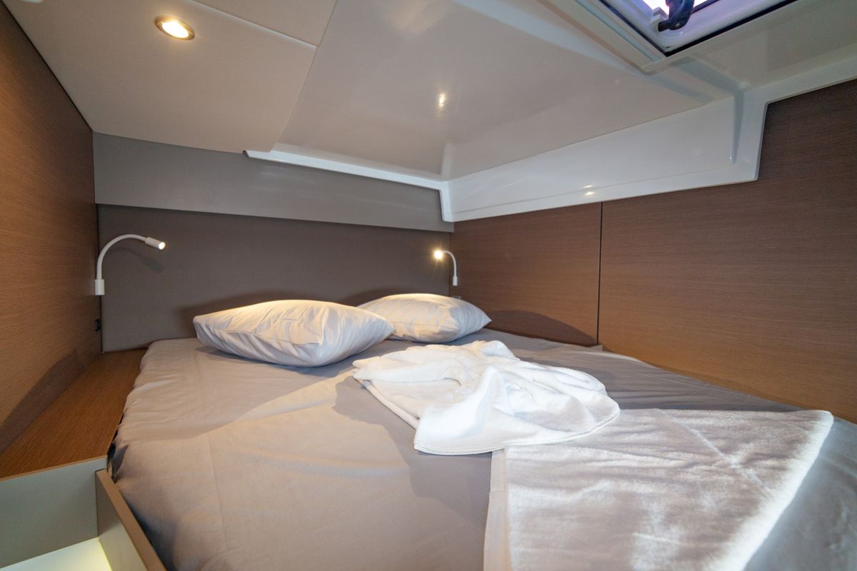 Cabin on Sail Solaris, a Bali Catspace catamaran at Marmaris, Turkey