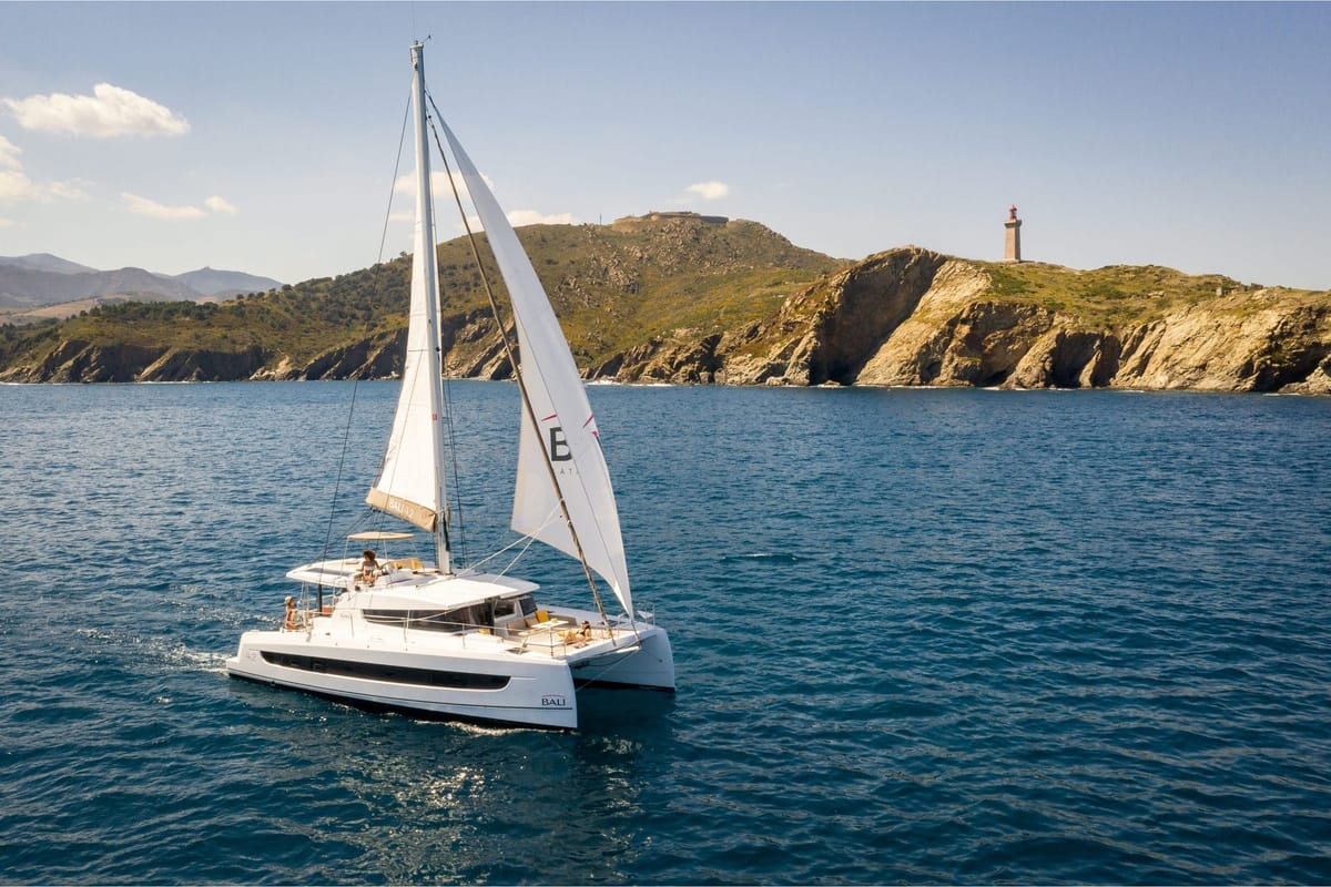 Exterior view of Sail Solaris, a Bali Catspace catamaran at Marmaris, Turkey