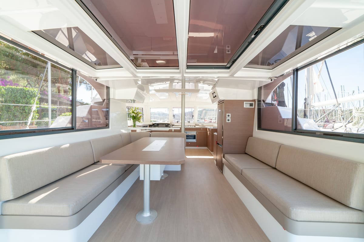 Salon of Sail Solaris, a Bali Catspace catamaran at Marmaris, Turkey
