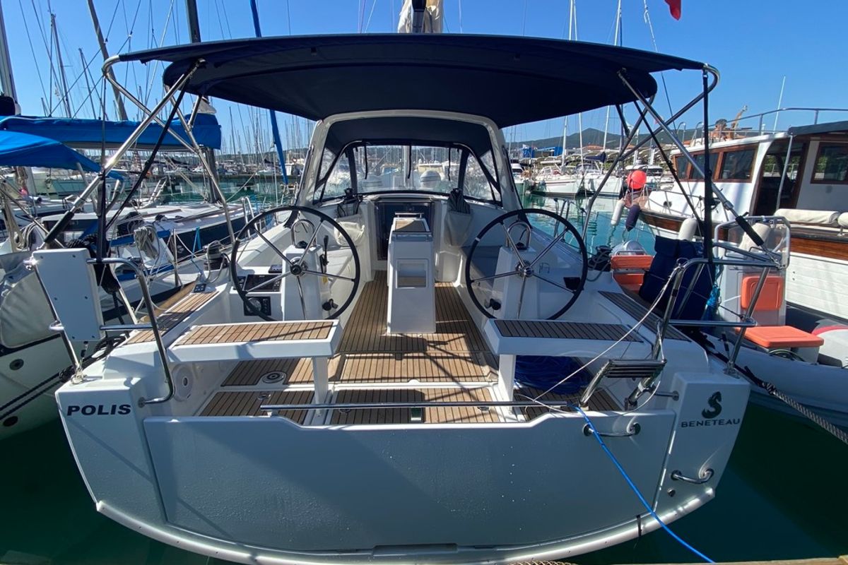 Cockpit of Polis, a Beneteau Oceanis 35.1 sailboat at Rosignano Solvay, Italy