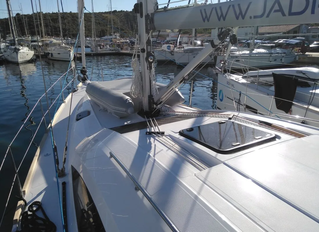 Deck of Sea Cloud 3, a Elan Impression 45.1 sailboat at Grad Pula, Croatia
