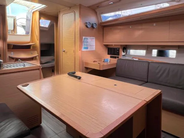 Salon of Extasie II, a Dufour 390 sailboat at Port Navalo, France
