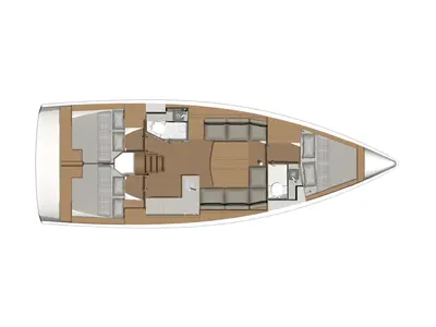 Floor plan of Extasie II, a Dufour 390 sailboat at Port Navalo, France