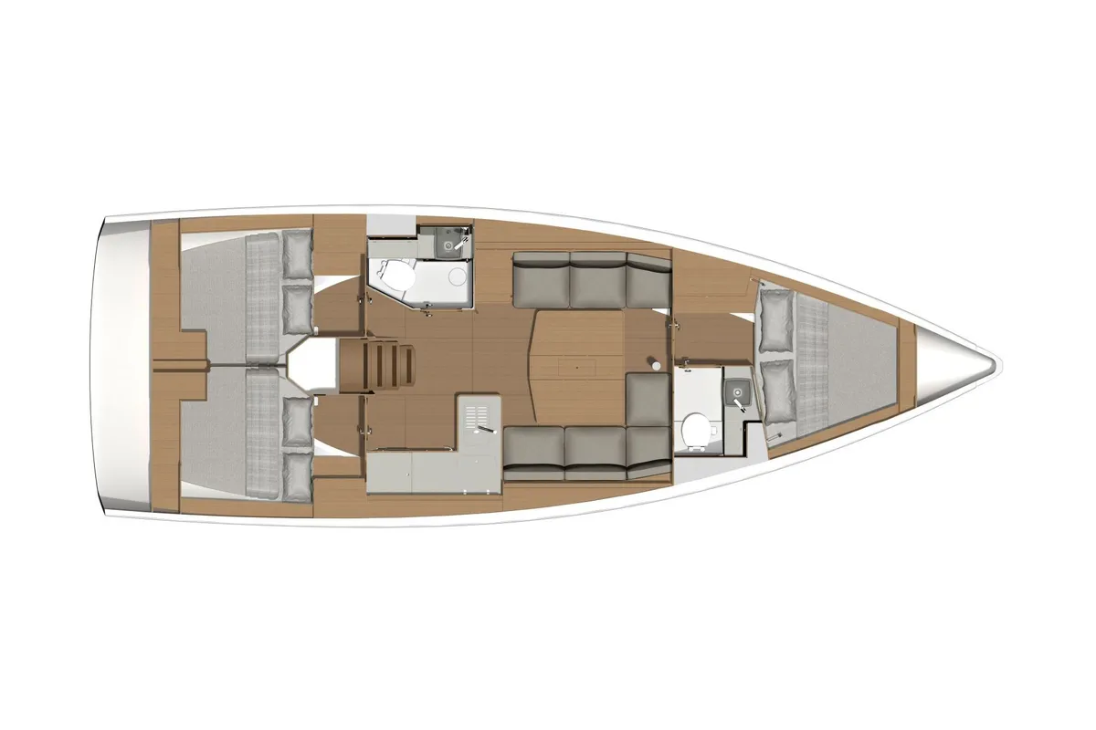 Floor plan of Extasie II, a Dufour 390 sailboat at Port Navalo, France