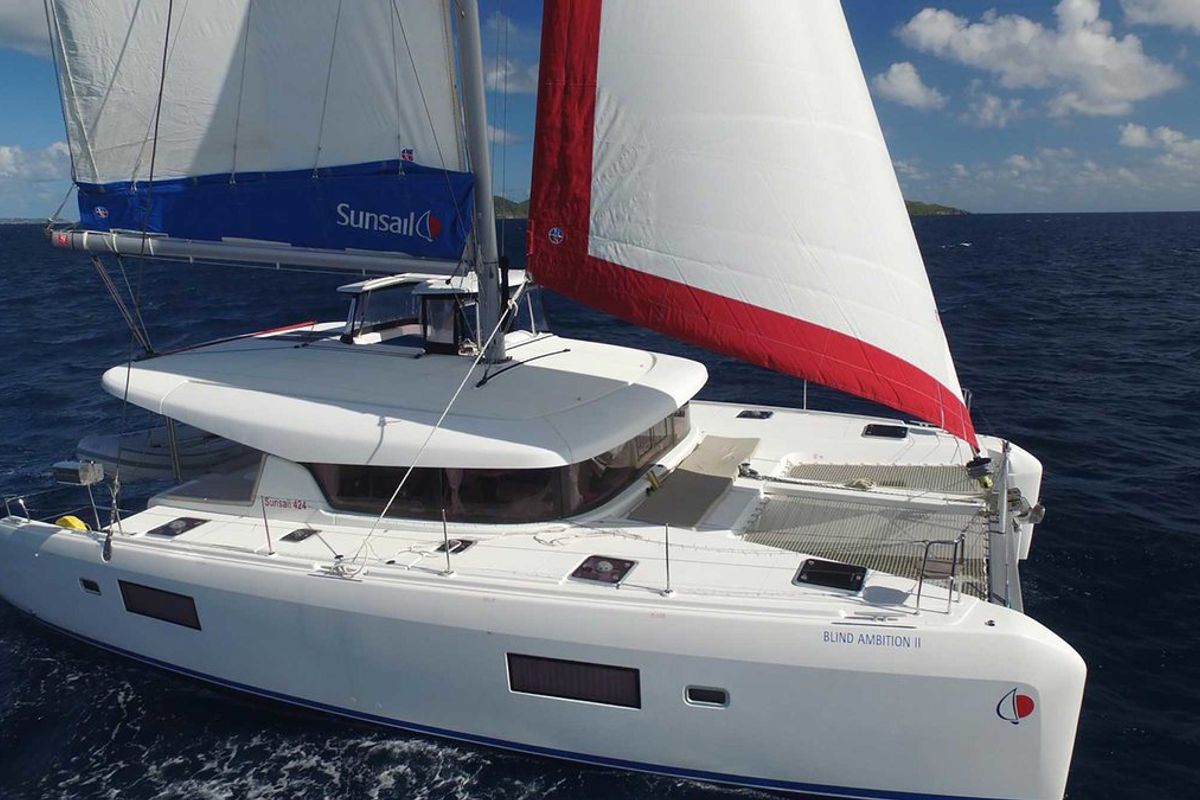 Exterior view of Sunsail Lagoon 424 Classic, a Lagoon 42 catamaran at Municipal Unit of Lefkada, Greece