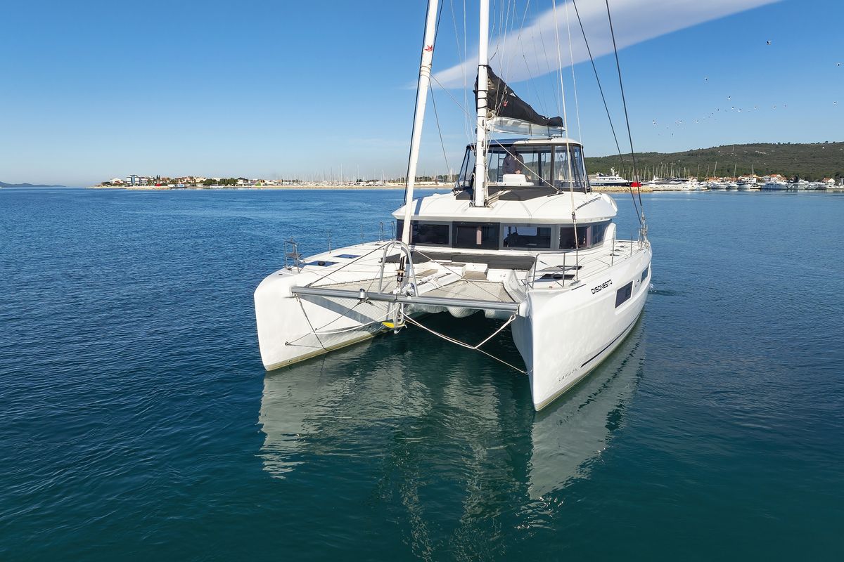 Exterior view of Disonesto, a Lagoon 51 catamaran at Općina Sukošan, Croatia
