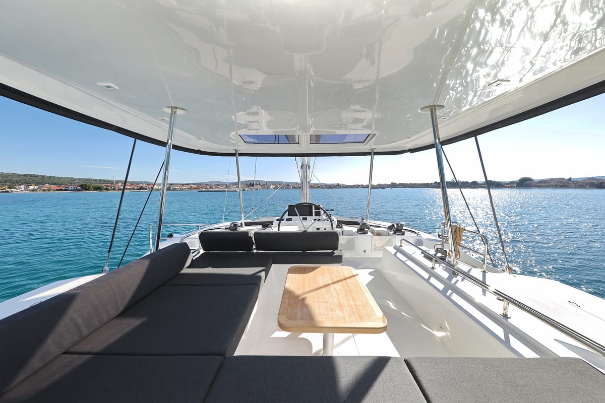 Cockpit of Disonesto, a Lagoon 51 catamaran at Općina Sukošan, Croatia