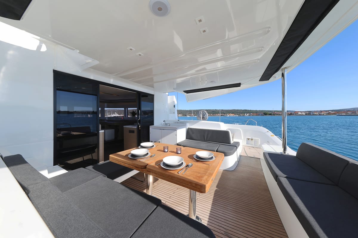 Deck of Disonesto, a Lagoon 51 catamaran at Općina Sukošan, Croatia