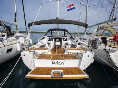 Cockpit of Tadeja, a Hanse Yachts Hanse 388 sailboat at Grad Pula, Croatia