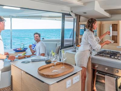 Galley of Serenus, a Fountaine Pajot FP 44 Maestro catamaran at Road Town, British Virgin Islands