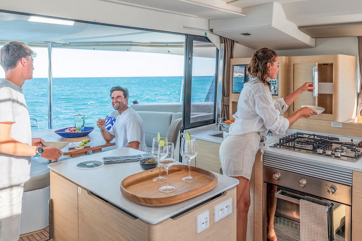Galley of Serenus, a Fountaine Pajot FP 44 Maestro catamaran at Road Town, British Virgin Islands