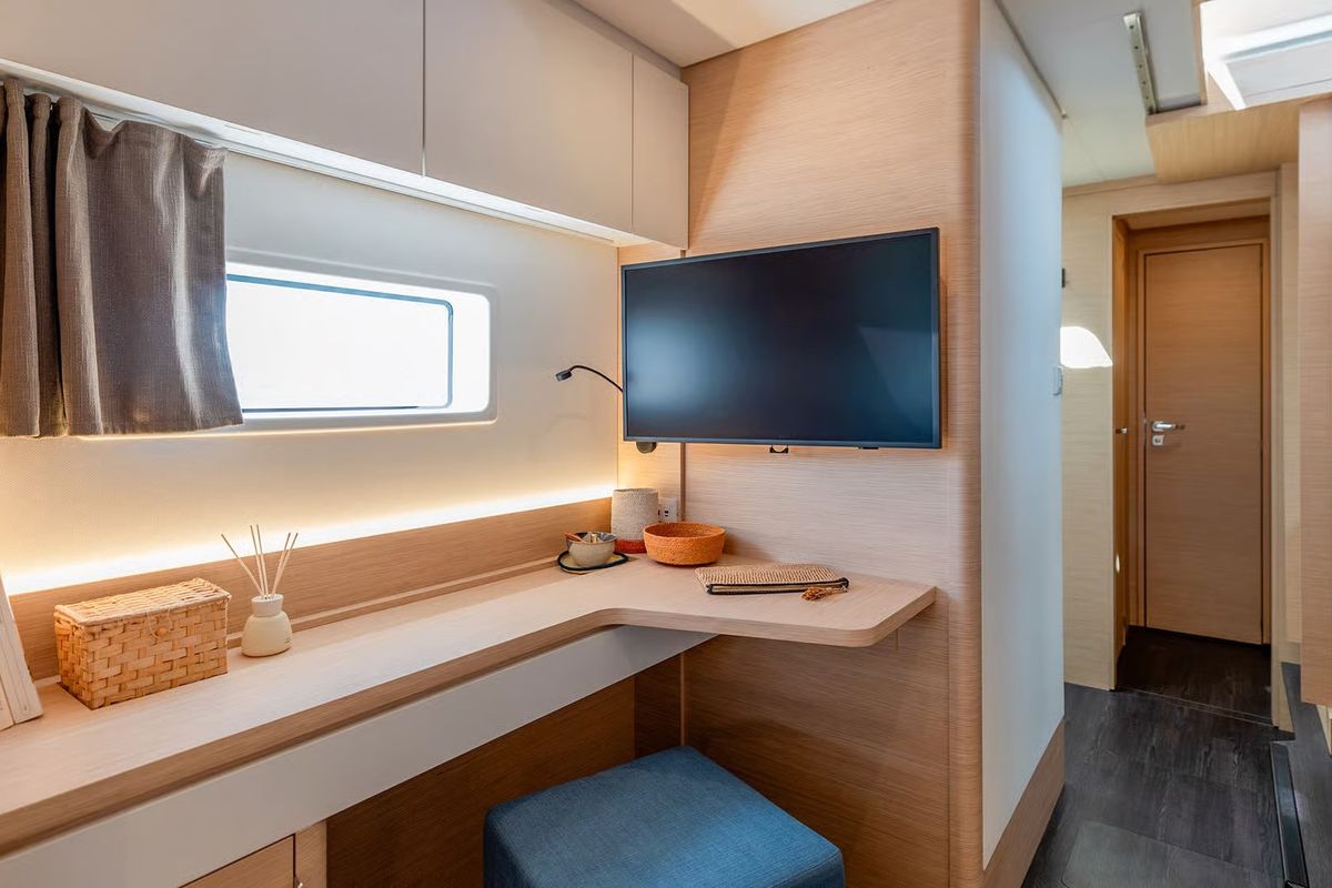 Cabin on Serenus, a Fountaine Pajot FP 44 Maestro catamaran at Road Town, British Virgin Islands