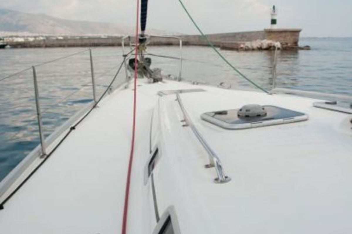 Deck of Azzuro, a Beneteau Cyclades 50.5 sailboat at Athens, Greece
