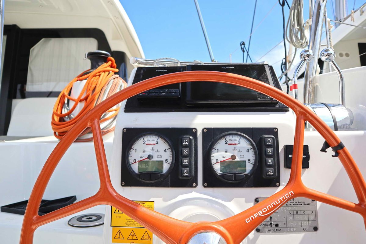 Cockpit of STARFISH, a Excess 11 catamaran at Athens, Greece