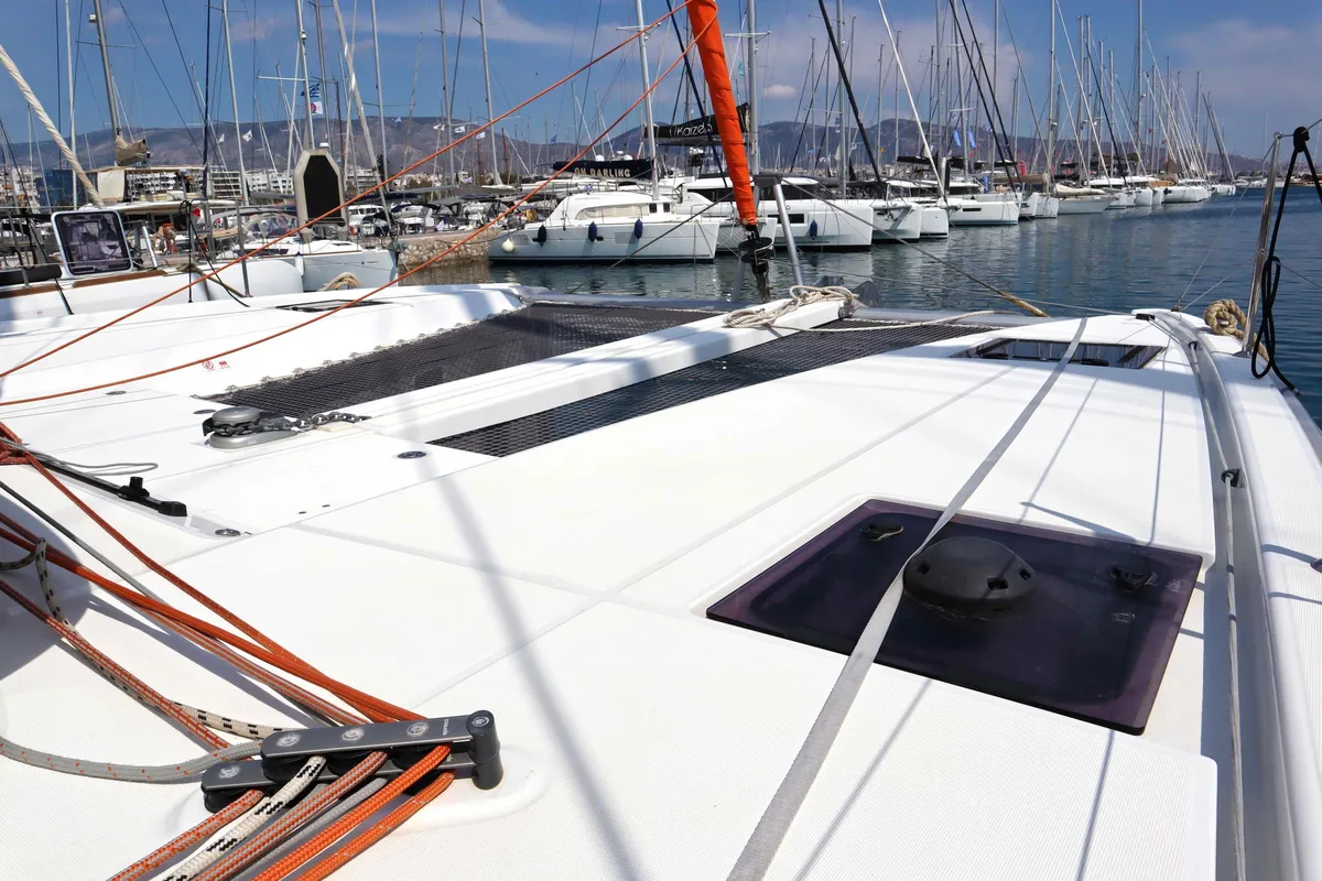 Deck of STARFISH, a Excess 11 catamaran at Athens, Greece