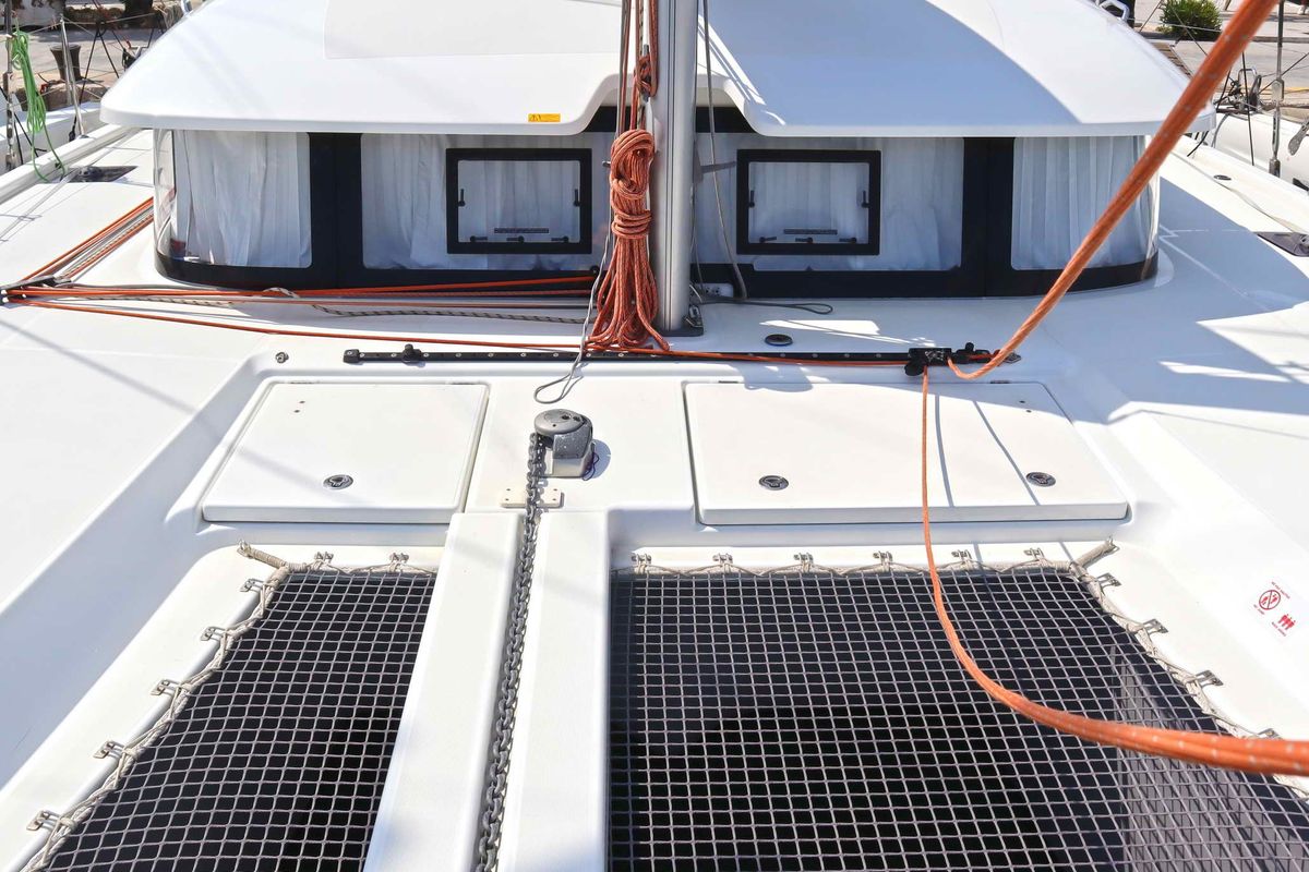 Deck of STARFISH, a Excess 11 catamaran at Athens, Greece