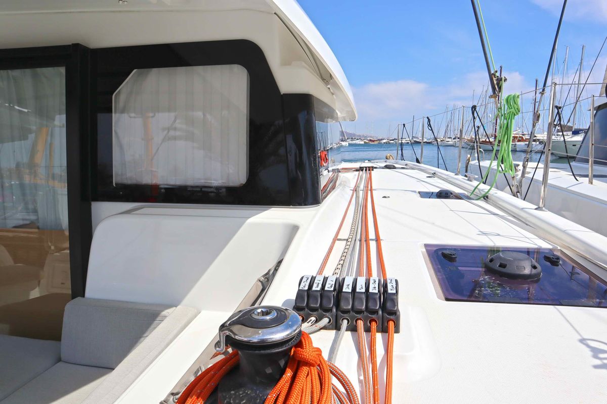 Deck of STARFISH, a Excess 11 catamaran at Athens, Greece