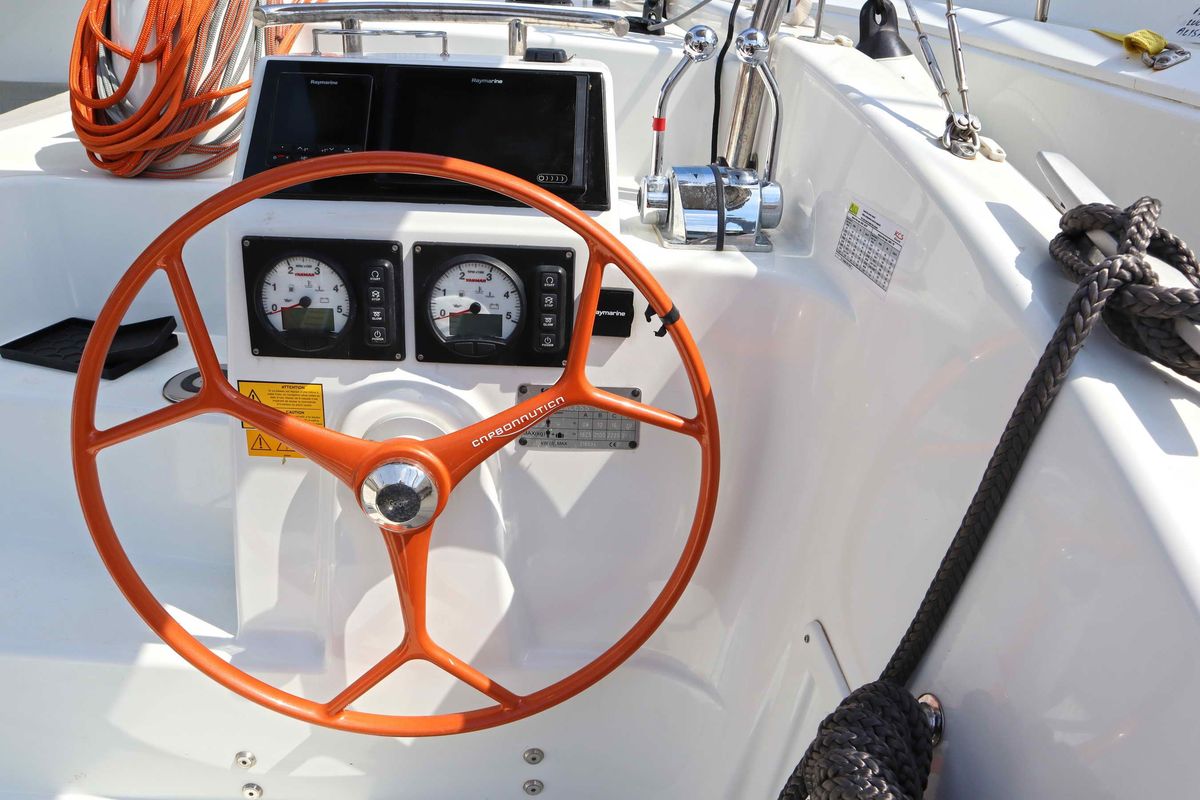 Cockpit of STARFISH, a Excess 11 catamaran at Athens, Greece
