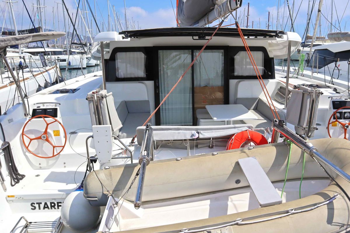 Exterior view of STARFISH, a Excess 11 catamaran at Athens, Greece