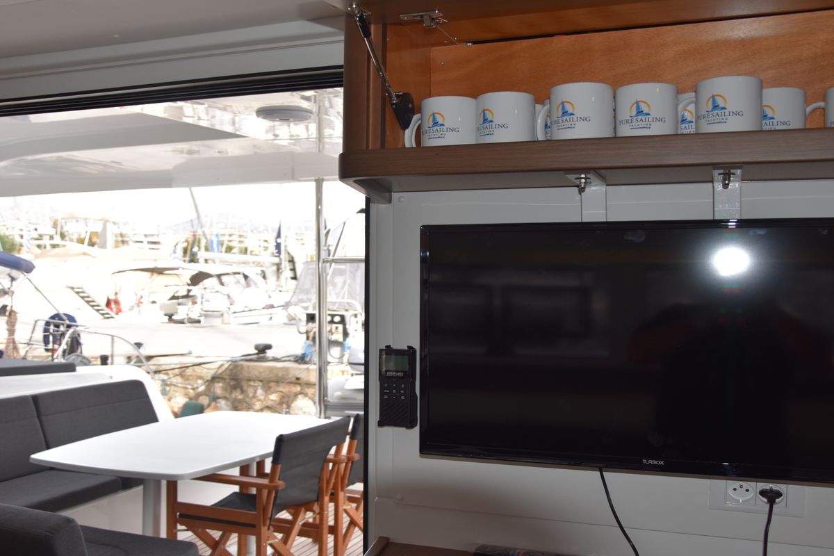 Salon of ARION AC, Gen, W.Maker, a Lagoon 42 catamaran at Skiathos, Greece