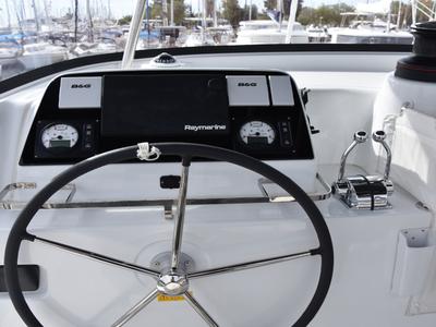 Cockpit of ARION AC, Gen, W.Maker, a Lagoon 42 catamaran at Skiathos, Greece