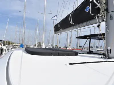 Deck of ARION AC, Gen, W.Maker, a Lagoon 42 catamaran at Skiathos, Greece