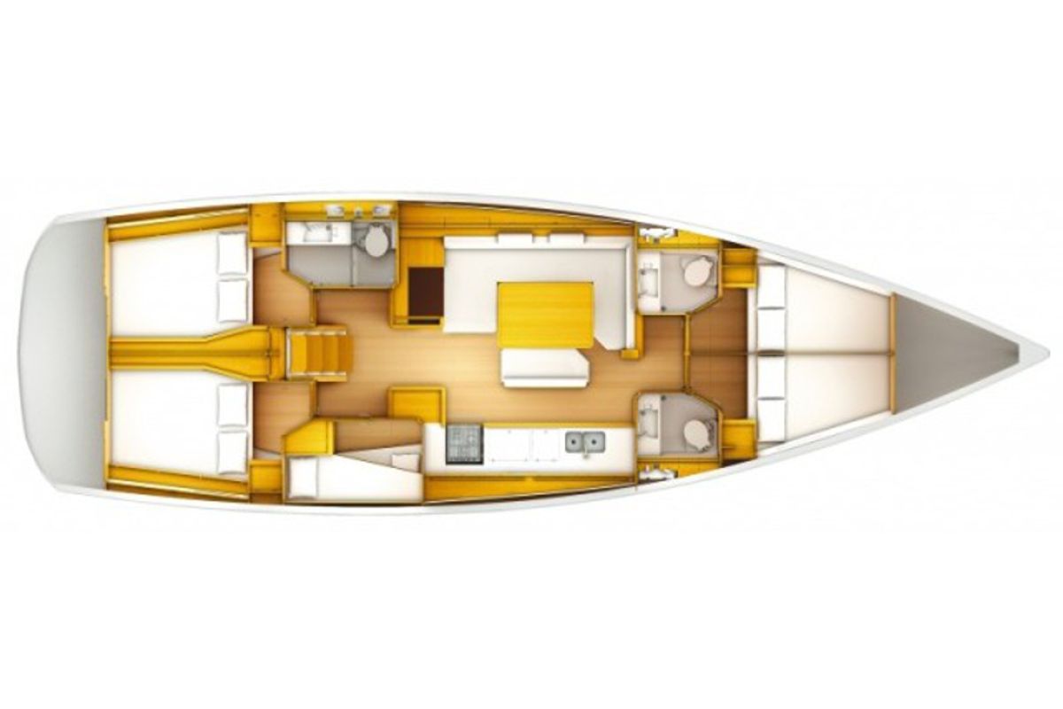 Floor plan of Alboran Grappa (Palmeira), a Jeanneau Sun Odyssey 519 sailboat at Murdeira, Cape Verde