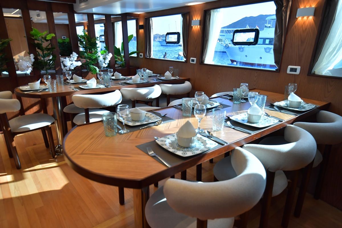 Salon of Twin bed cabin lower deck 1, a Gulet Luxury Motor Yacht motorboat at Sharm El Sheikh, Egypt