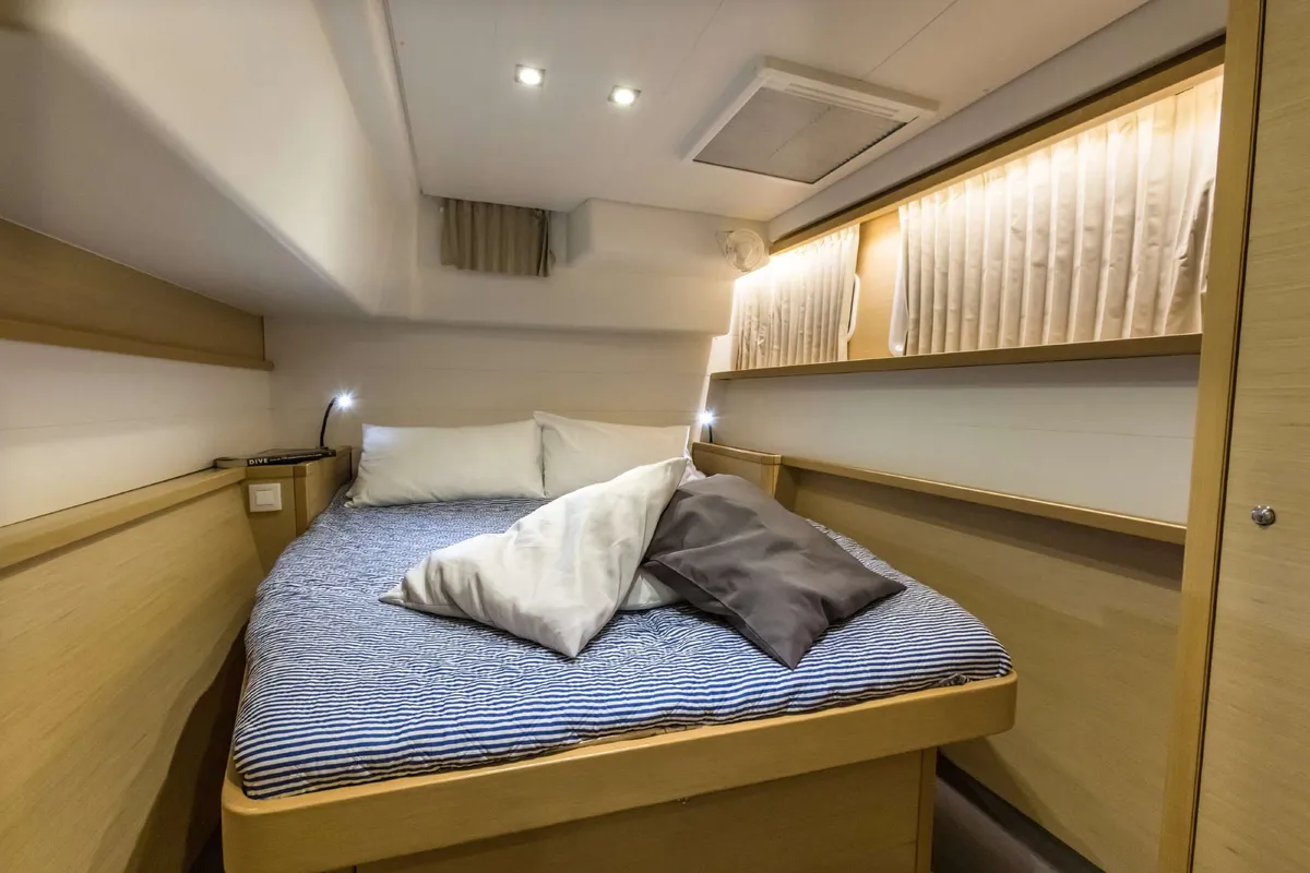 Cabin on Opera Prima, a Lagoon 450 catamaran at Capo d'Orlando, Italy