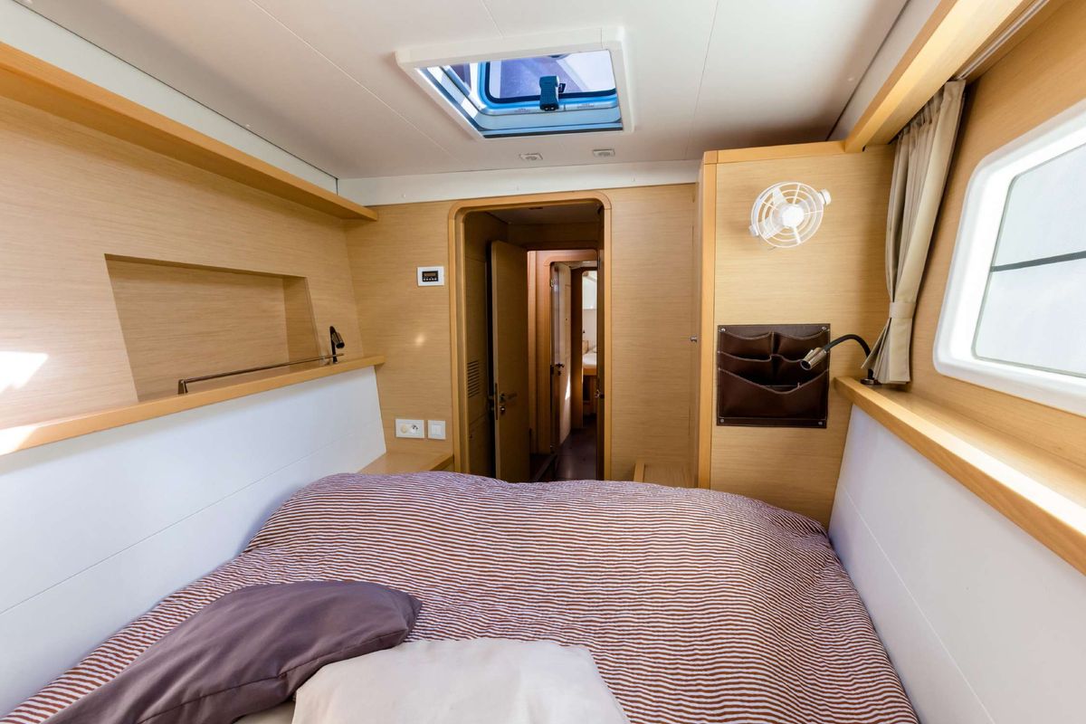 Cabin on Opera Prima, a Lagoon 450 catamaran at Capo d'Orlando, Italy