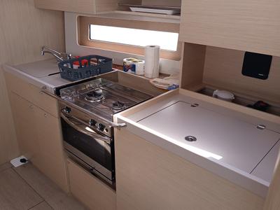 Galley of AVRA, a Beneteau Oceanis 37.1 sailboat at Municipal Unit of Lefkada, Greece