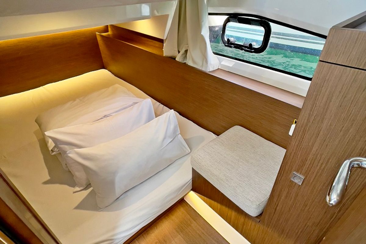Cabin on Helios, a Jeanneau Merry Fisher 1095 motorboat at Općina Sukošan, Croatia