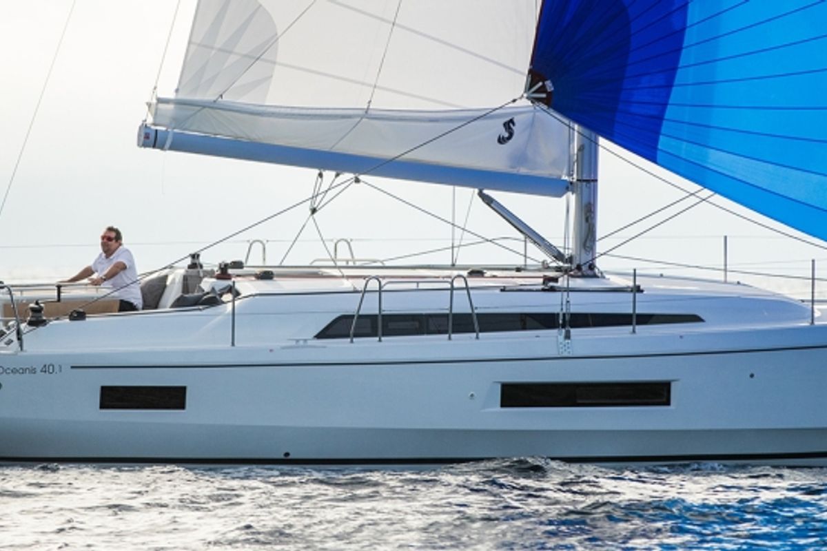 Exterior view of Mayramoot, a Beneteau Oceanis 40.1 sailboat at Athens, Greece