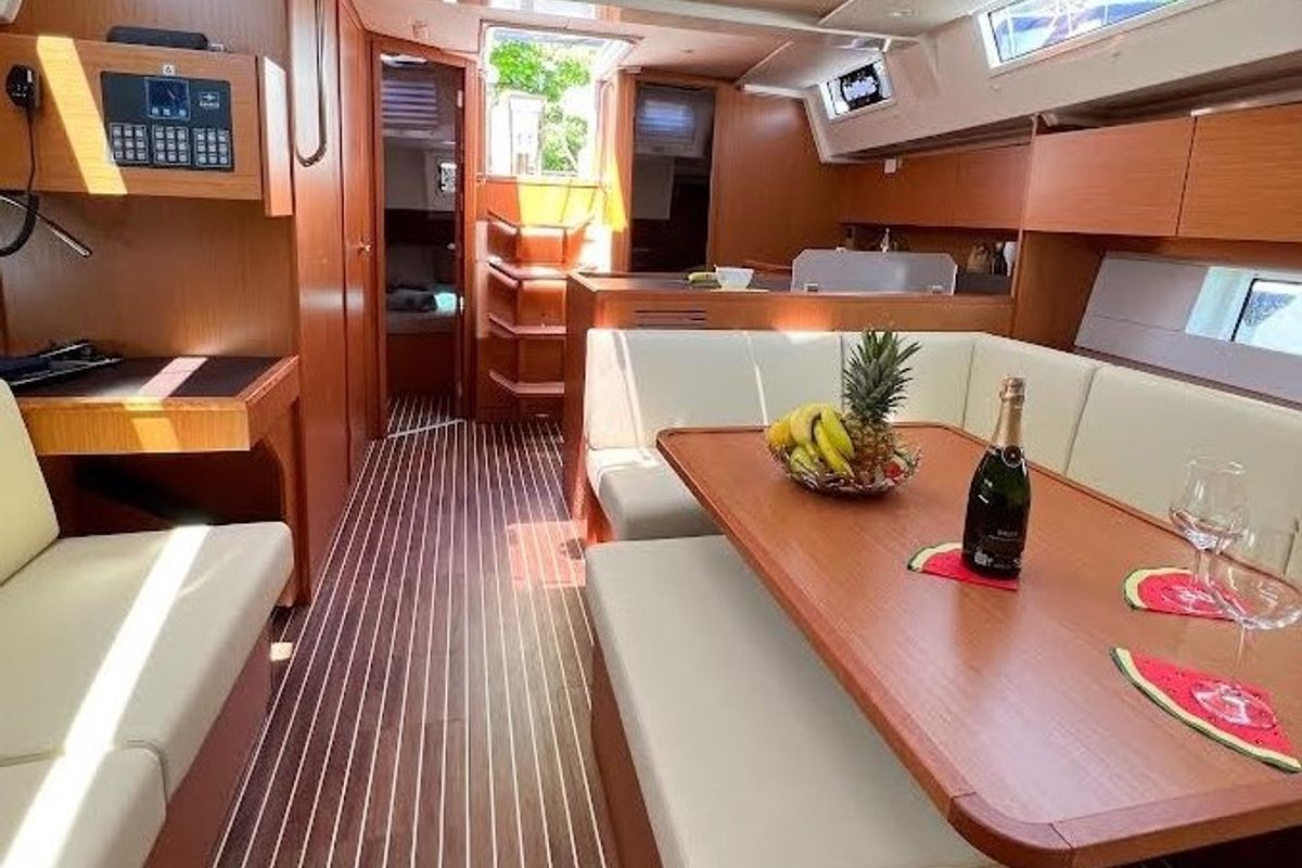 Salon of Insolence, a Bavaria C45 sailboat at Bocca di Magra, Italy