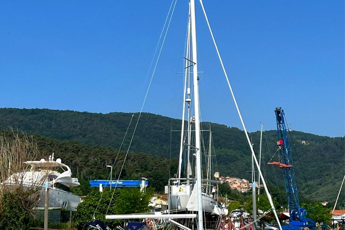 Insolence, a Bavaria C45 sailboat at Bocca di Magra, Italy