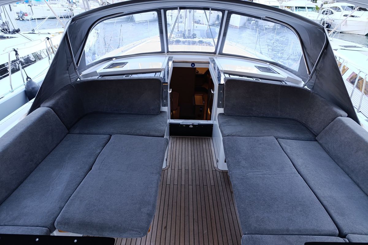 Cockpit of Binlik Owner's, a Hanse Yachts Hanse 460 sailboat at Fethiye, Turkey