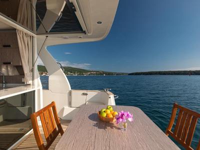 Salon of Ondine, a Greenline 33 yacht at Punat, Croatia