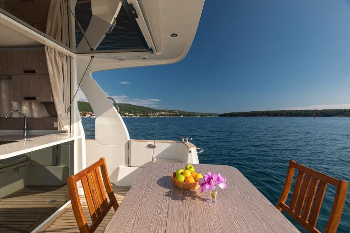 Salon of Ondine, a Greenline 33 yacht at Punat, Croatia