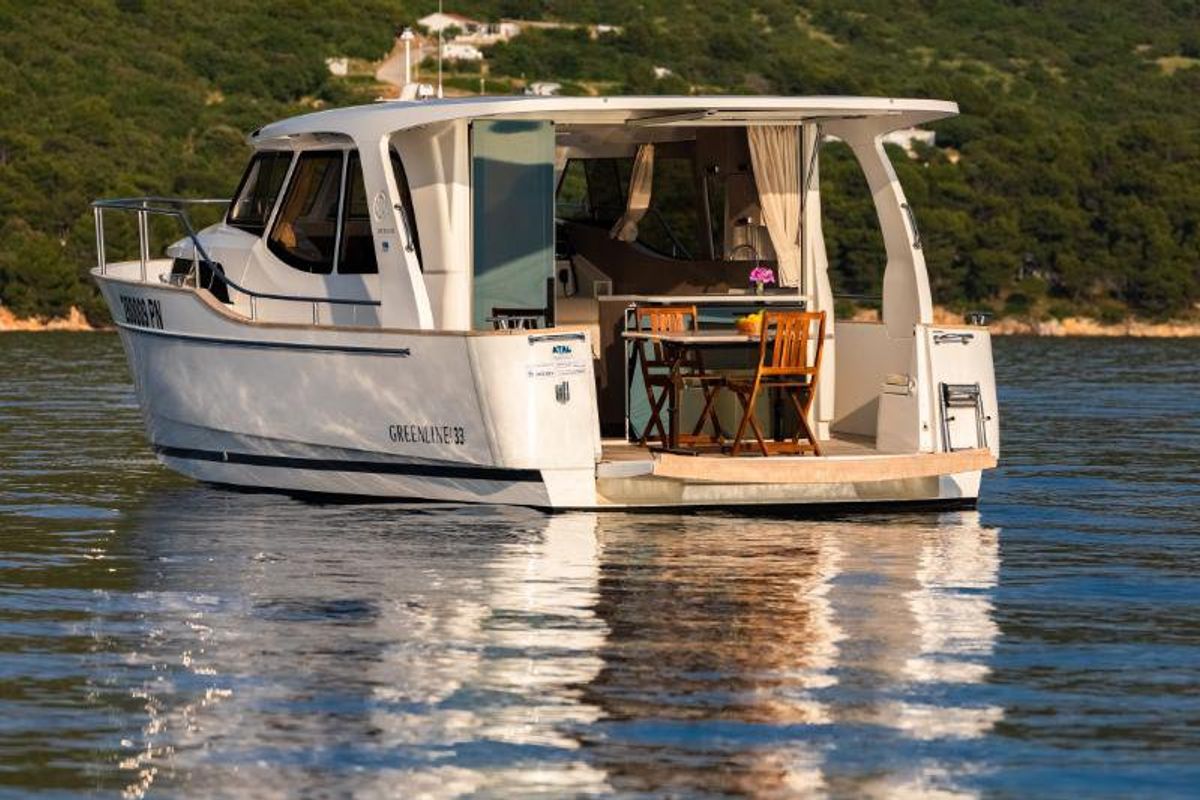 Cockpit of Ondine, a Greenline 33 yacht at Punat, Croatia