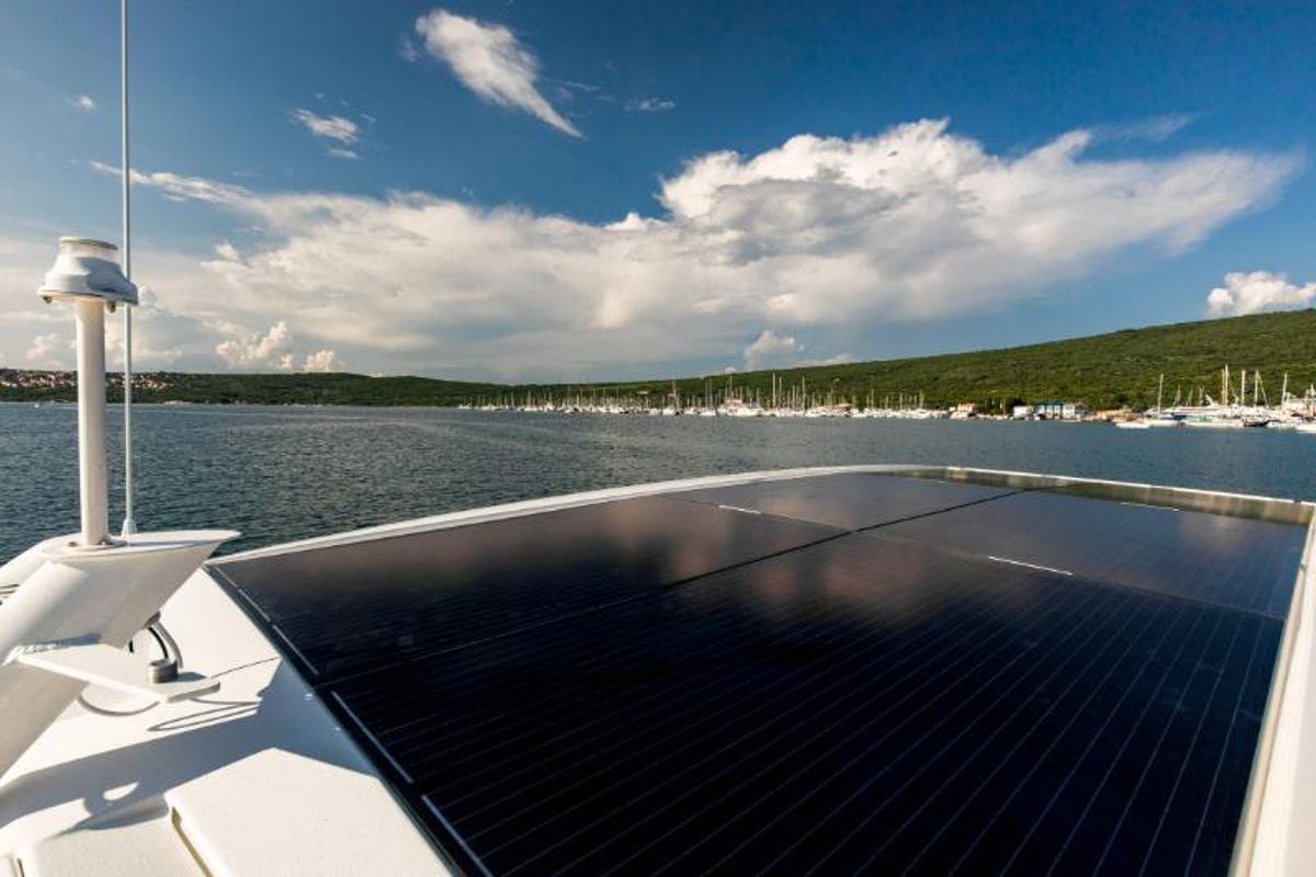 Deck of Ondine, a Greenline 33 yacht at Punat, Croatia