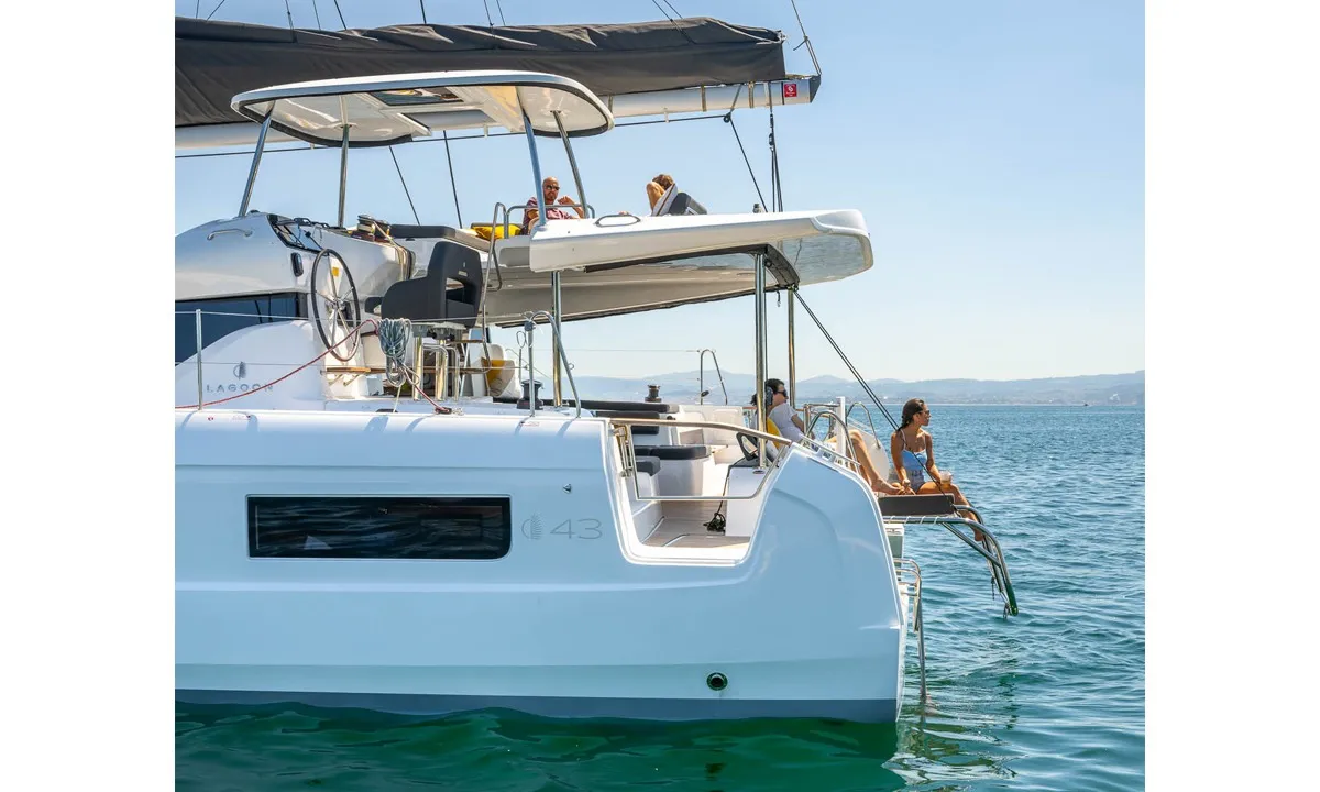 Exterior view of Har Bar , a Lagoon 43 catamaran at Road Town, British Virgin Islands