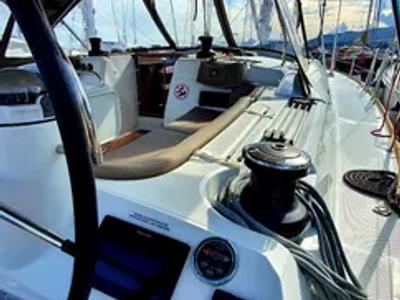 Deck of Aquaholic, a Jeanneau Sun Odyssey 519 sailboat at Municipal Unit of Ellomenos, Greece
