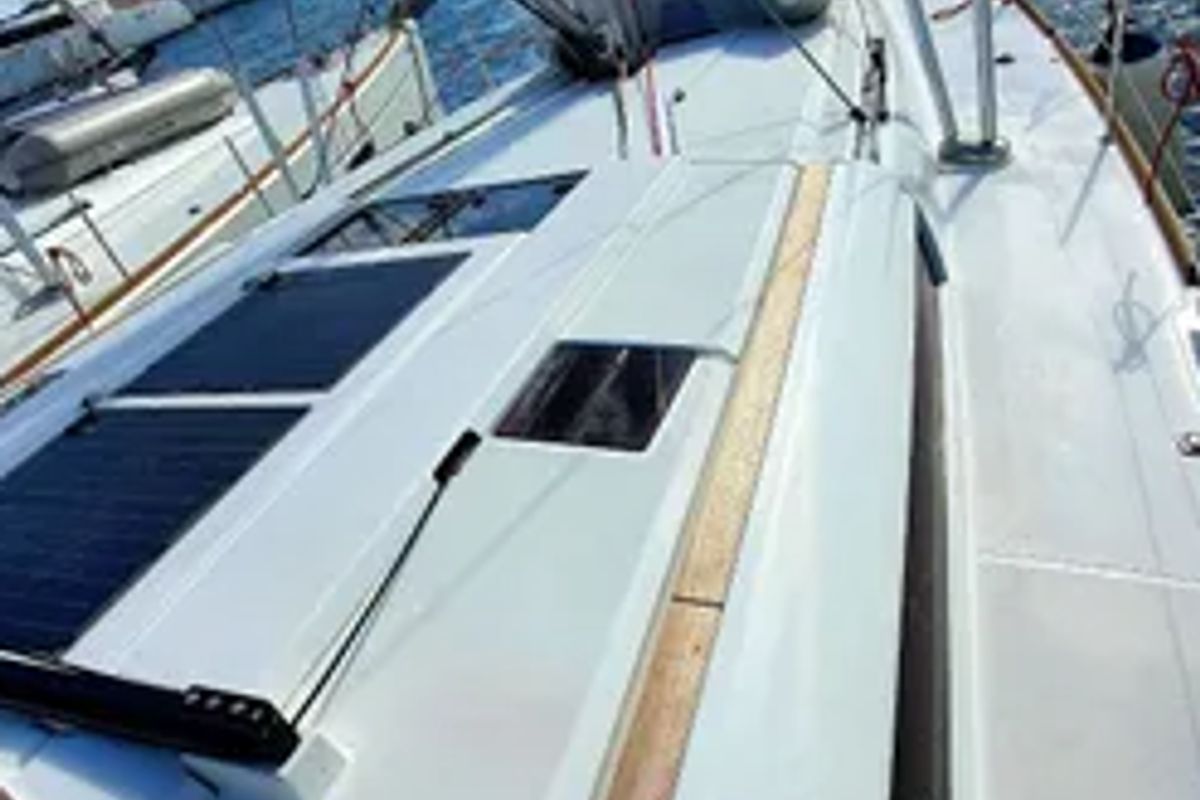 Deck of Aquaholic, a Jeanneau Sun Odyssey 519 sailboat at Municipal Unit of Ellomenos, Greece