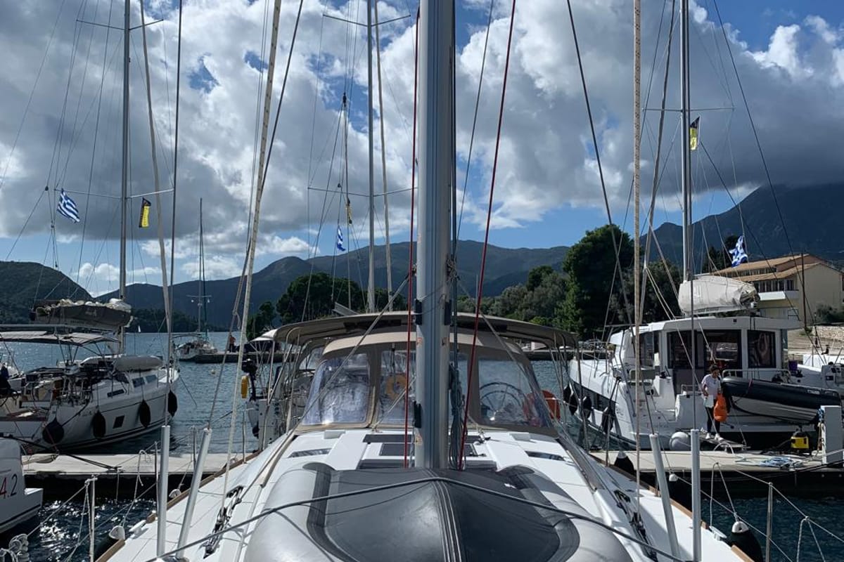 Deck of Aquaholic, a Jeanneau Sun Odyssey 519 sailboat at Municipal Unit of Ellomenos, Greece