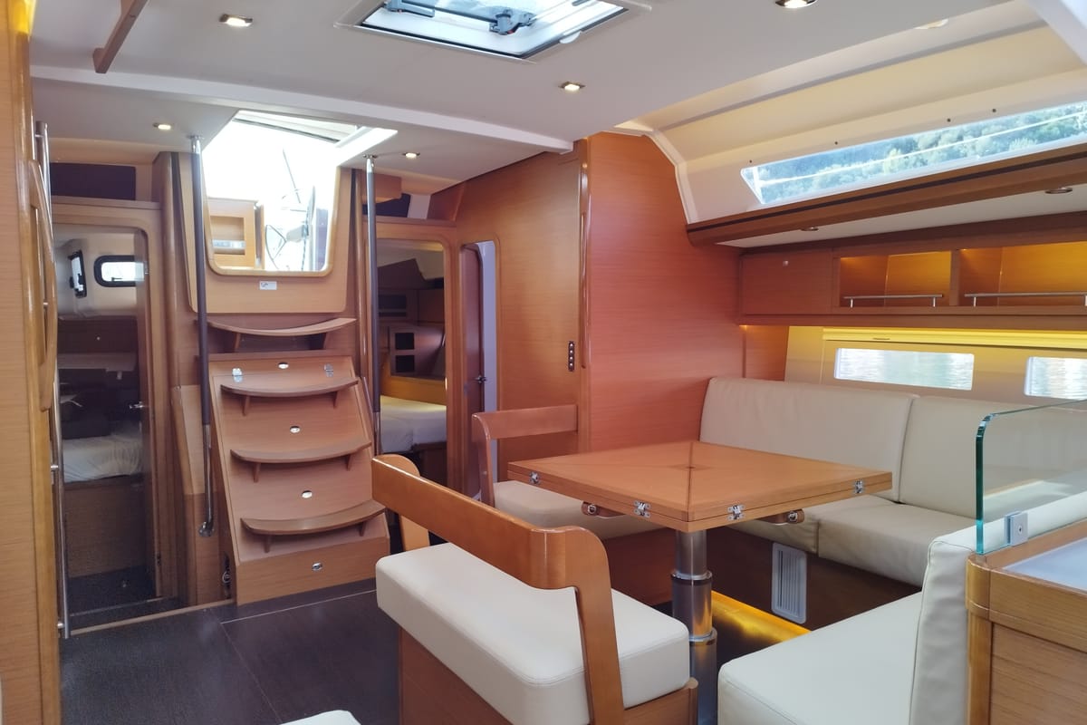 Salon of Albus, a Dufour 56 Exclusive sailboat at Olbia, Italy